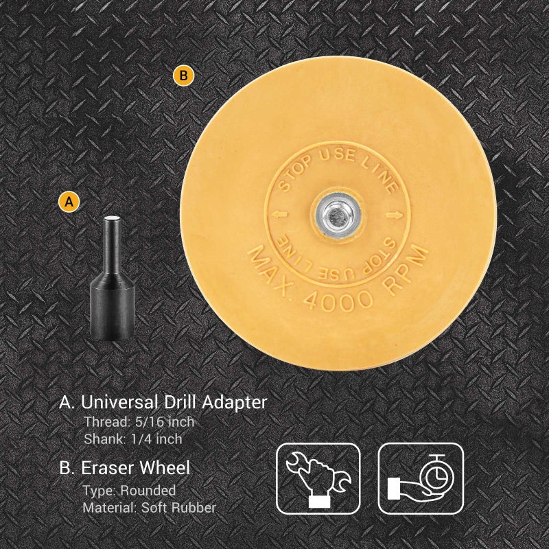 EWK Decal Eraser Wheel, Rubber Remover Wheel for Drill, Ideal for Adhesives, Pinstripes, and Decals Removal - Image 2